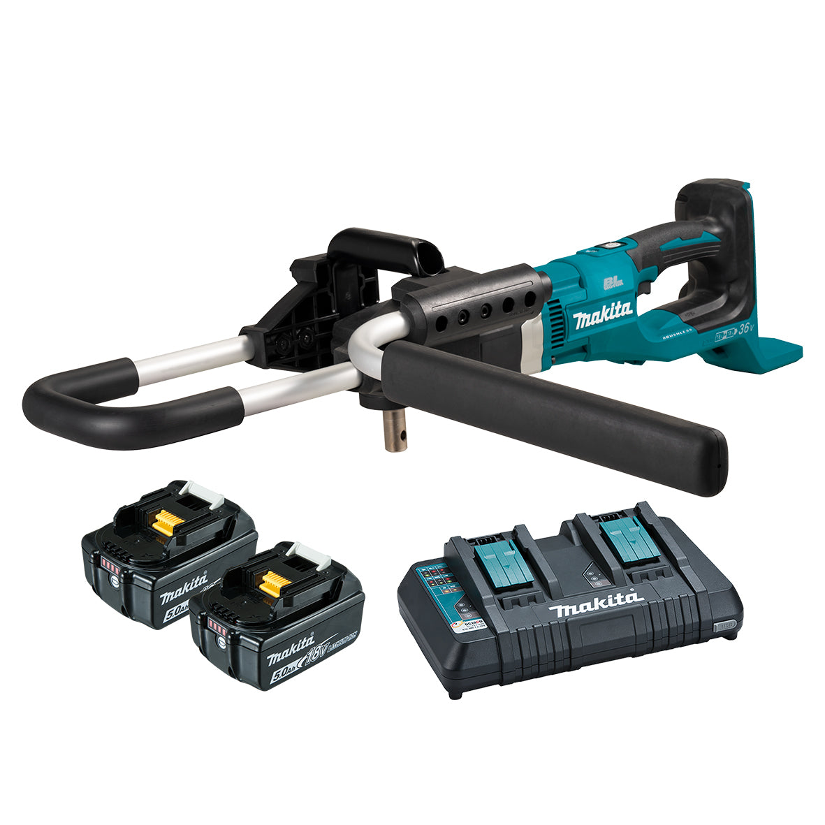 Makita 18Vx2 BRUSHLESS Earth Auger Kit - Includes 2 x 5.0Ah Battery & Dual Port Rapid Charger (DDG461PT2)