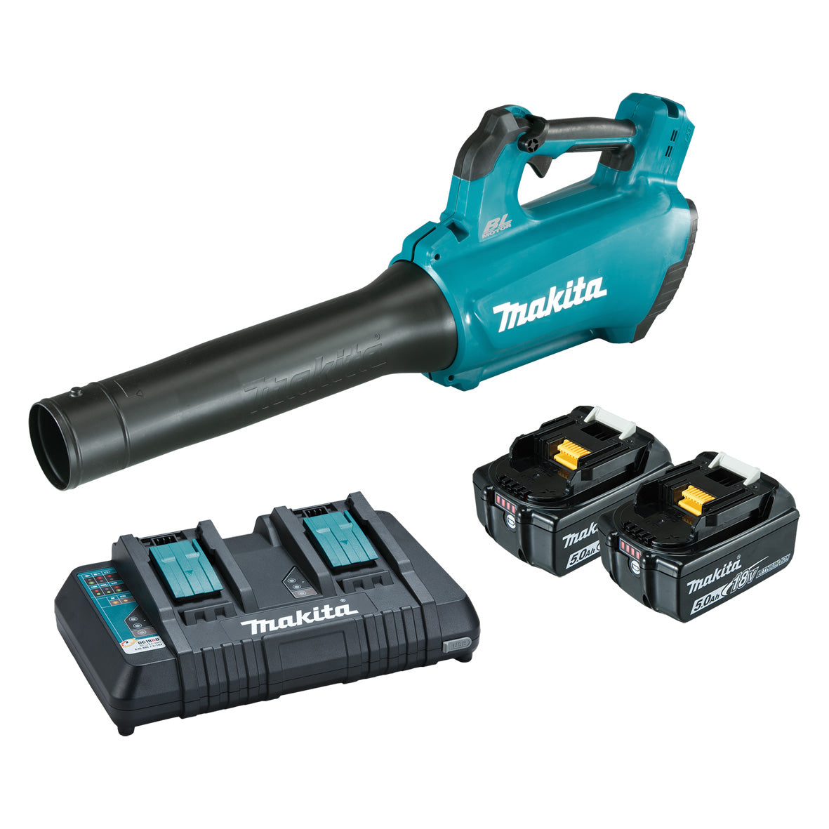 Makita 18V BRUSHLESS Blower Kit - Includes 2 x 5.0Ah Batteries & Dual Port Rapid Charger (DUB184PT2)