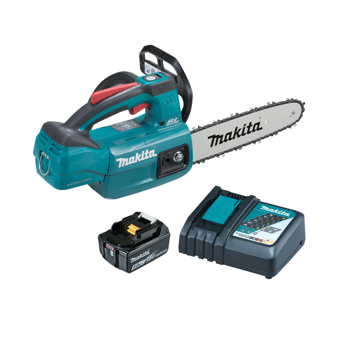 Makita 18V 250mm BRUSHLESS Top Handle Chainsaw  Kit - Includes 1 x 5.0Ah Battery & Rapid Charger (DUC254RT)