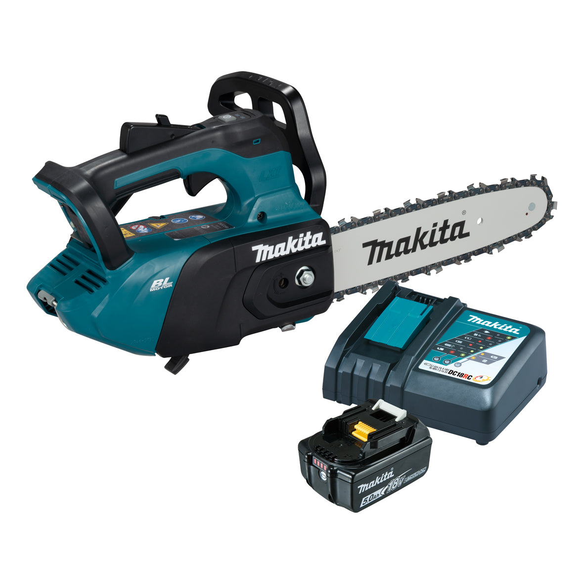 Makita 18V 250mm BRUSHLESS Top Handle Chainsaw  Kit - Includes 1 x 5.0Ah Battery & Rapid Charger (DUC258RT)
