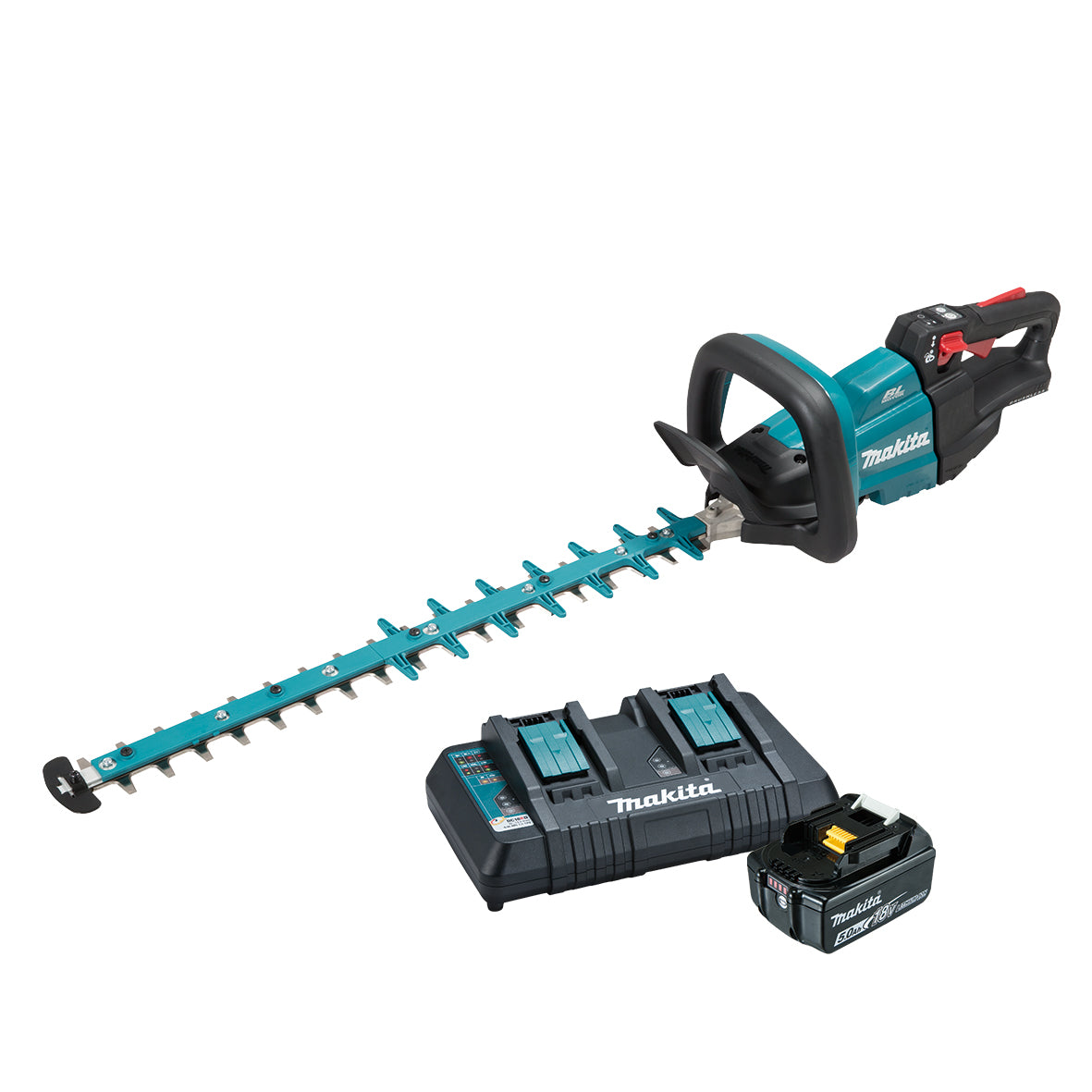 Makita 18V BRUSHLESS 600mm Hedge Trimmer Kit - Includes 5.0Ah Battery & Dual Port Rapid Charger (DUH602PT)