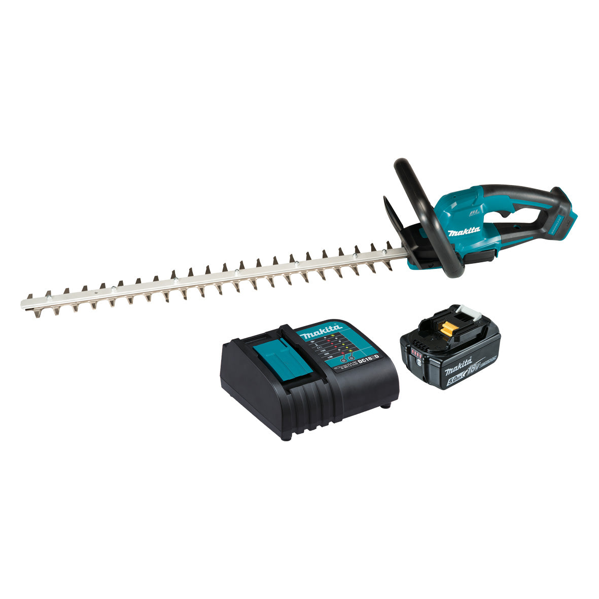 Makita 18V BRUSHLESS 600mm Hedge Trimmer Kit - Includes 5.0Ah Battery & Rapid Charger (DUH606ST)
