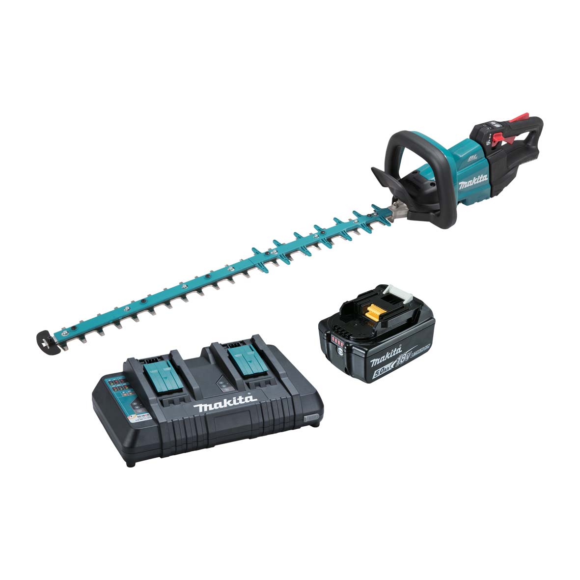 Makita 18V BRUSHLESS 750mm Hedge Trimmer Kit - Includes 5.0Ah Battery & Dual Port Rapid Charger (DUH752PT)