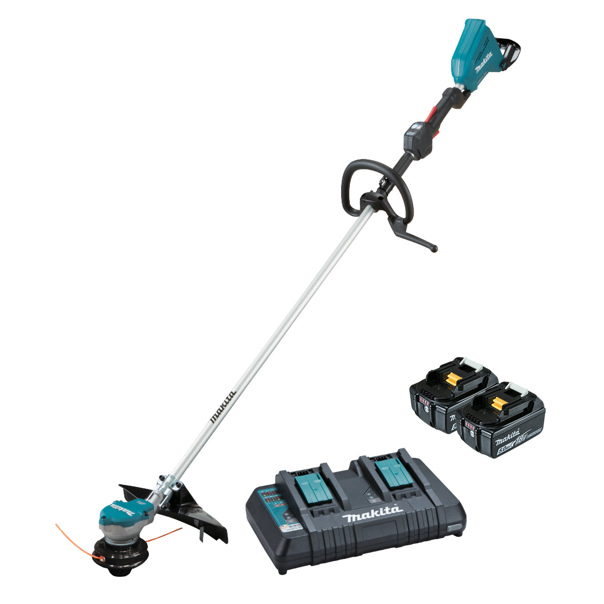 Makita 18Vx2 BRUSHLESS Loop Handle Line Trimmer Kit - Includes 2 x 5.0Ah Batteries & Dual Port Rapid Charger (DUR368LPT2)