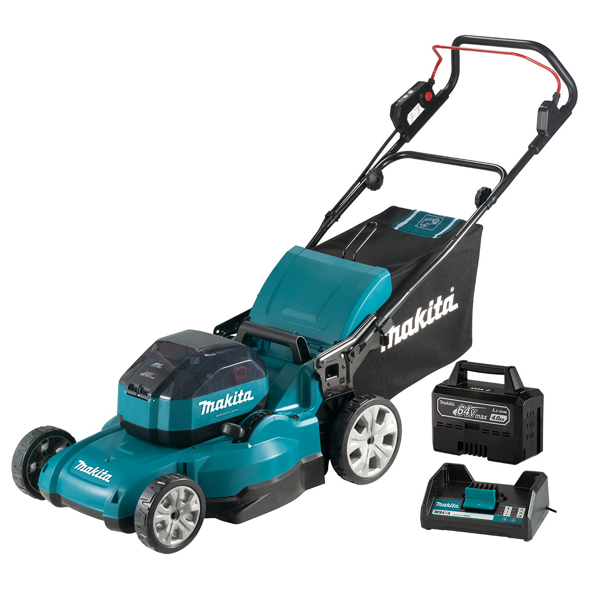 Makita 64V Max BRUSHLESS 480mm Lawn Mower Kit - Includes 1 x 4.0Ah Battery & Charger (LM001JM101-B)