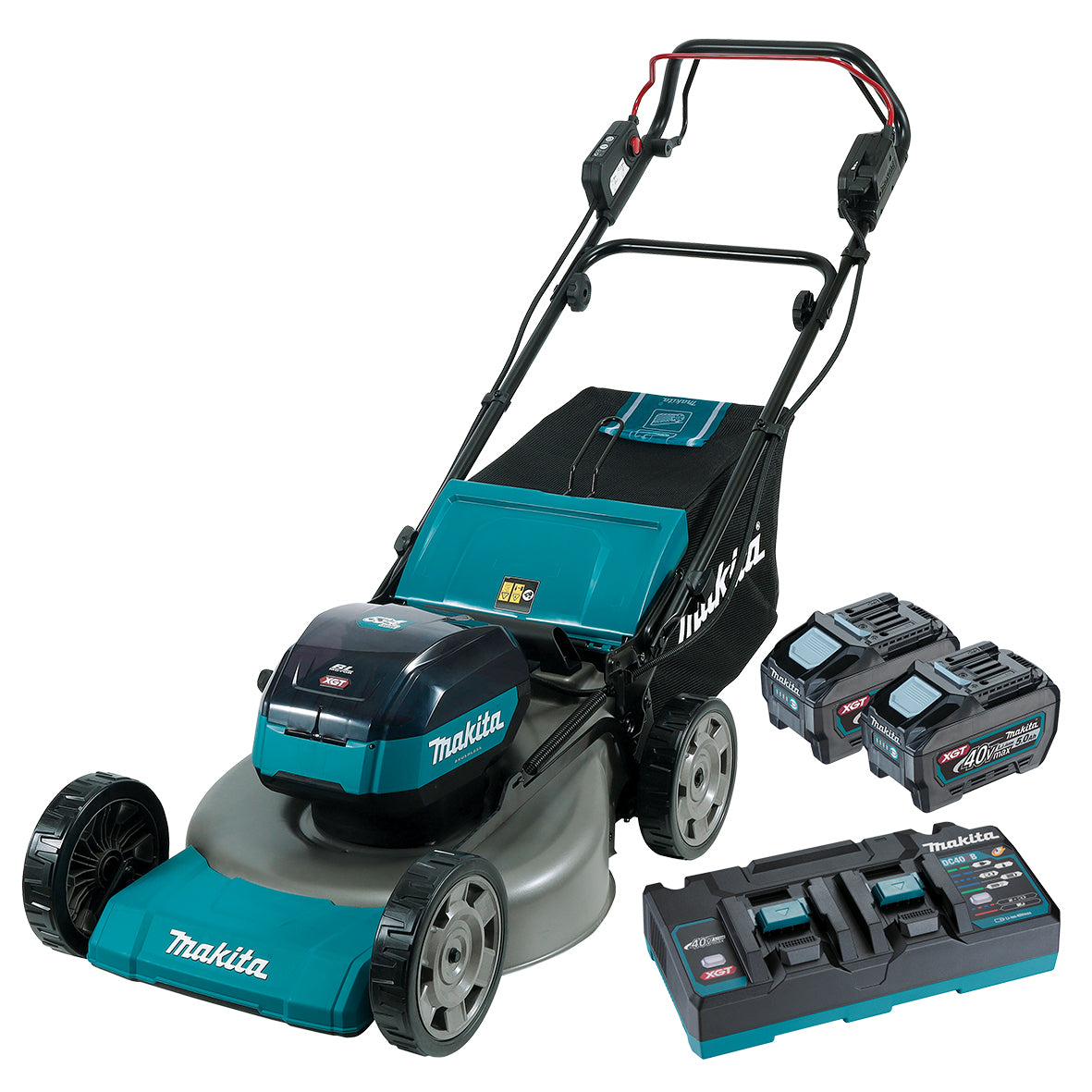 Makita 40V Max BRUSHLESS Self-Propelled 534mm Lawn Mower Kit - Includes 2 x 5.0Ah Batteries & Dual Port Rapid Charger (LM002GT203)