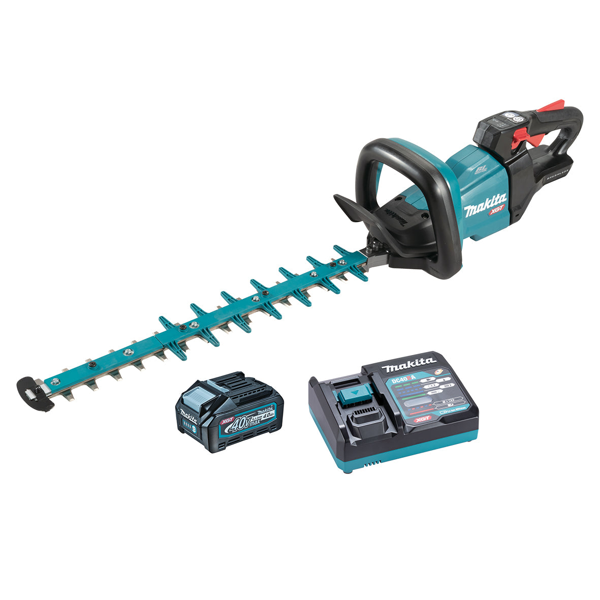 Makita 40V Max BRUSHLESS 600mm Hedge Trimmer Kit, Max branch dia. 25mm - Includes 4.0Ah Battery & Single Port Rapid Charger (UH008GM101)