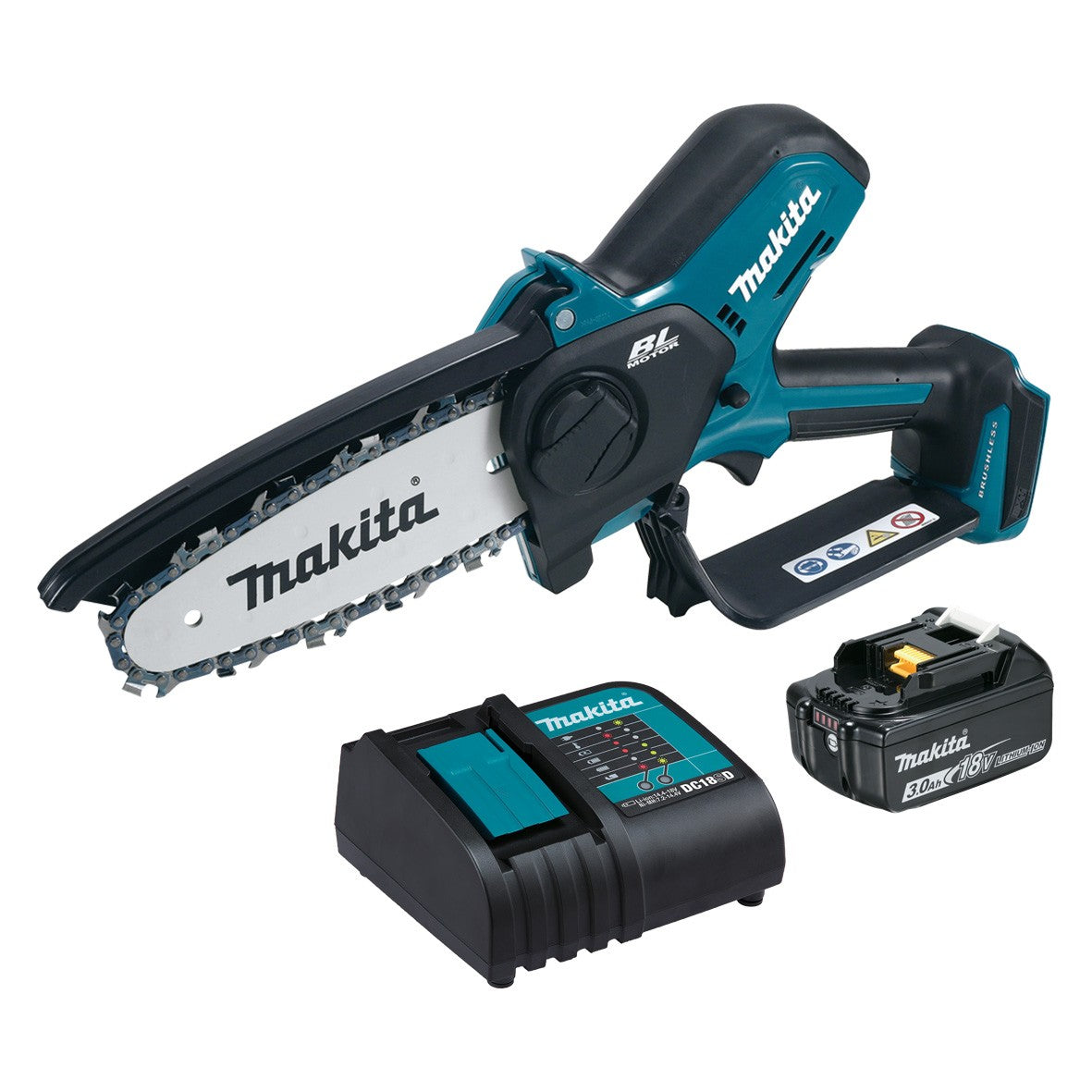 Makita 18V 150mm Pruning Chainsaw Kit - Includes 1 x 3.0Ah Battery and Optimum Charger (DUC150SF)